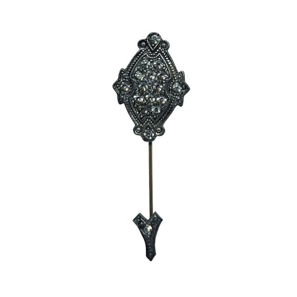 Vintage Art Deco Silver Tone & Clear Rhinestone Jabot Brooch (5767) - Picture 1 of 7